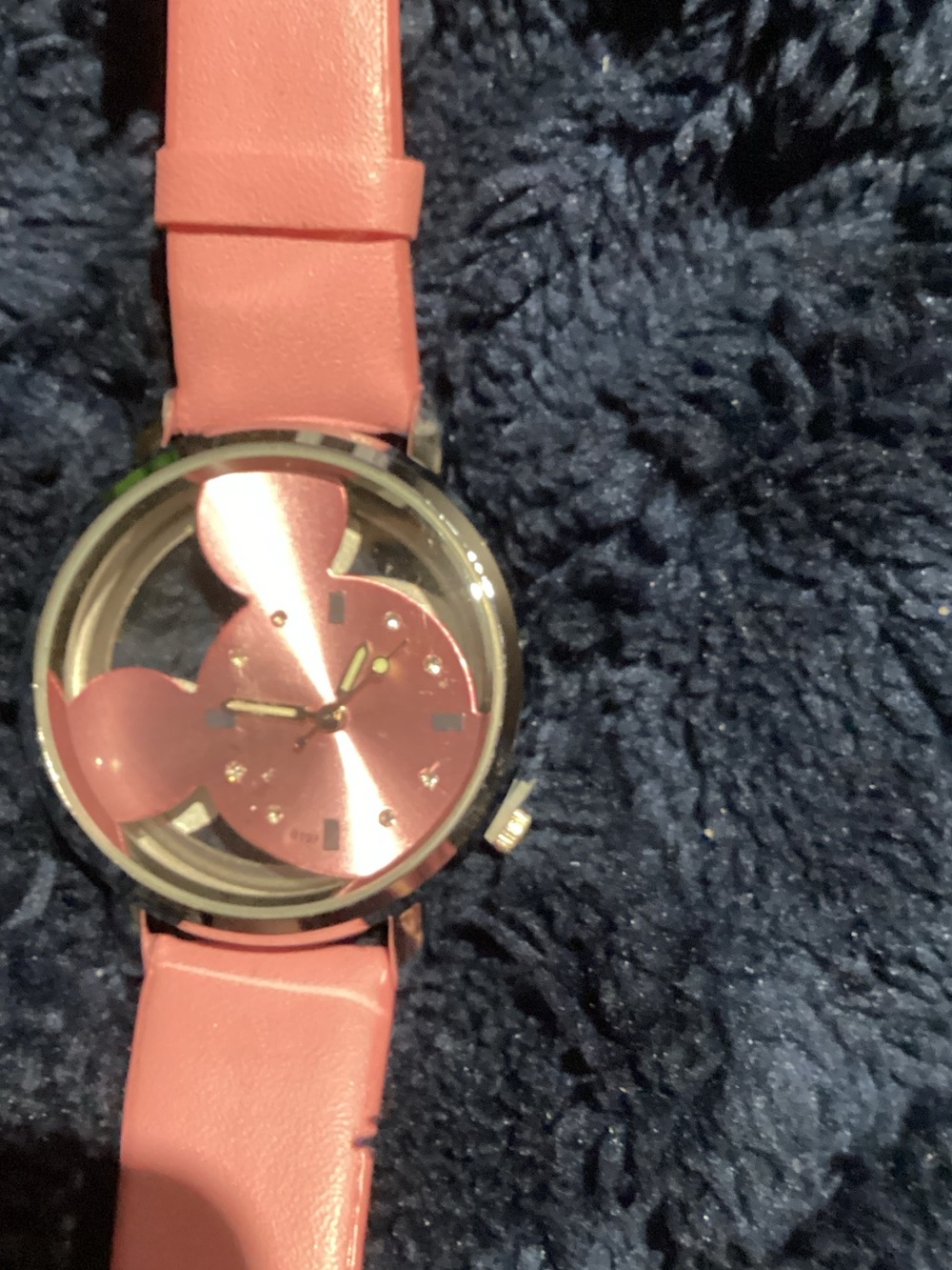 Disney Pink Leather Strap Watch with Mickey Silhouette Dial